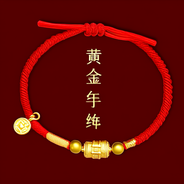 黄金红绳手链图片