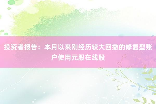 投资者报告：本月以来刚经历较大回撤的修复型账户使用元股在线股