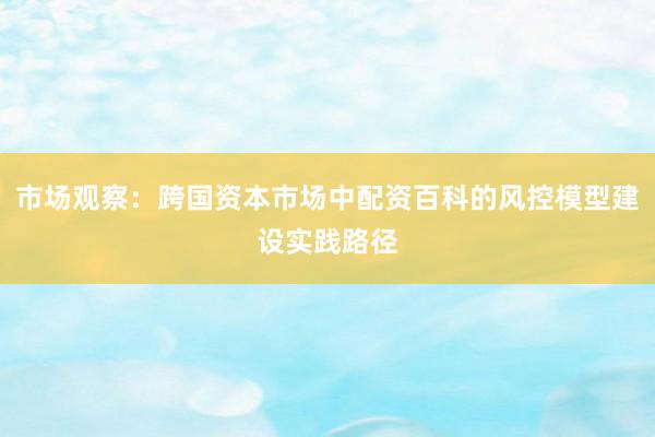 市场观察：跨国资本市场中配资百科的风控模型建设实践路径