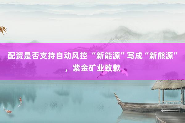 配资是否支持自动风控 “新能源”写成“新熊源”，紫金矿业致歉