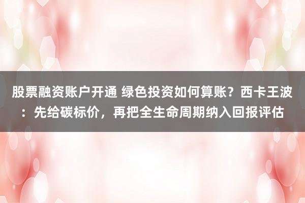 股票融资账户开通 绿色投资如何算账？西卡王波：先给碳标价，再把全生命周期纳入回报评估